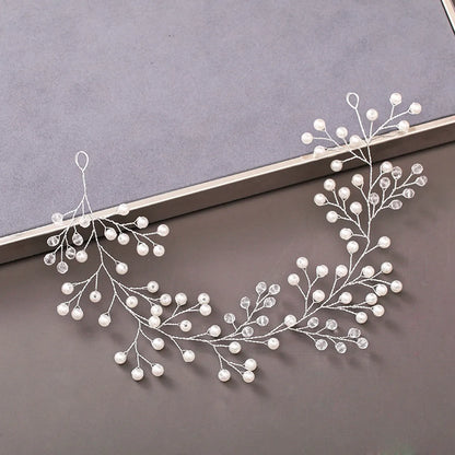 Women'S IG Style Shiny Leaves Flower Iron Pearl Inlay Rhinestones Hair Band