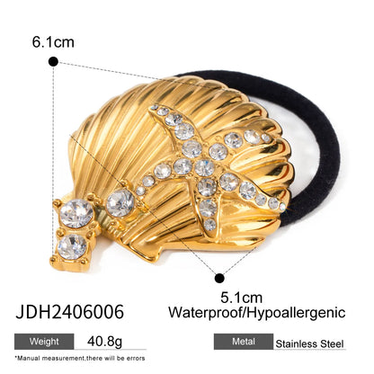 Women'S IG Style Starfish Solid Color Shell 304 Stainless Steel Inlay Zircon Hair Tie