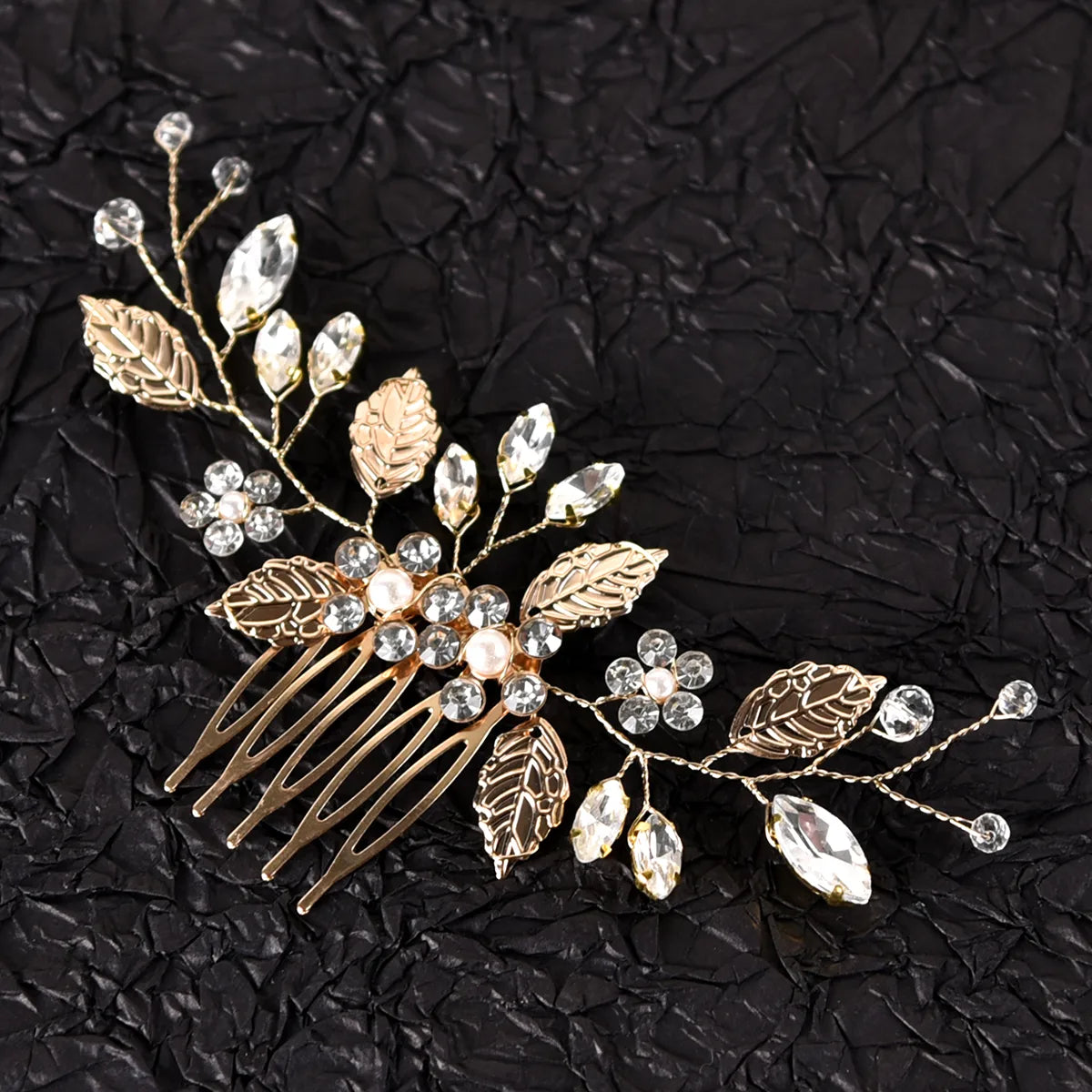 Women'S Ig Style Sweet Leaves Flower Alloy Beaded Inlay Artificial Pearls Rhinestones Hair Combs