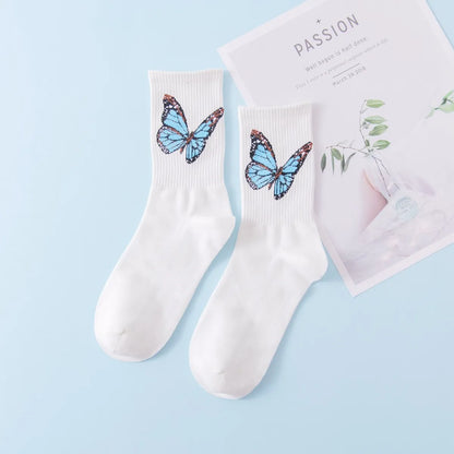 Women'S Japanese Style Butterfly Cotton Crew Socks A Pair