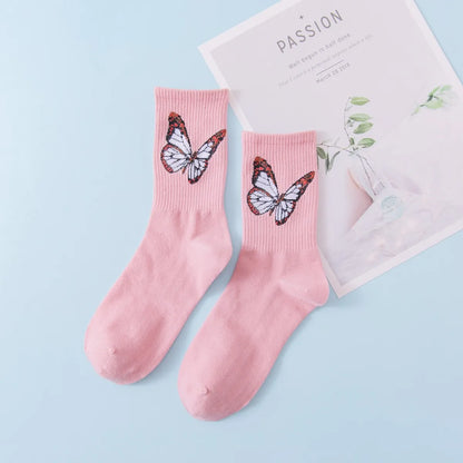 Women'S Japanese Style Butterfly Cotton Crew Socks A Pair