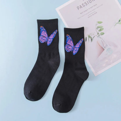 Women'S Japanese Style Butterfly Cotton Crew Socks A Pair