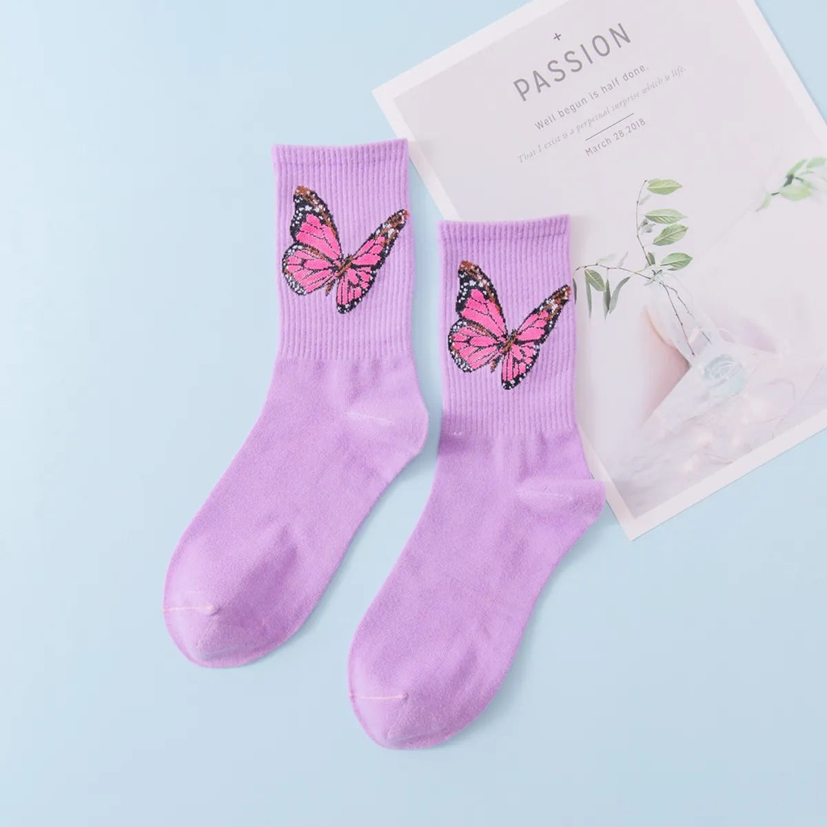 Women'S Japanese Style Butterfly Cotton Crew Socks A Pair