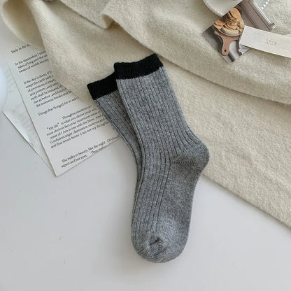 Women'S Japanese Style Color Block Wool Crew Socks A Pair