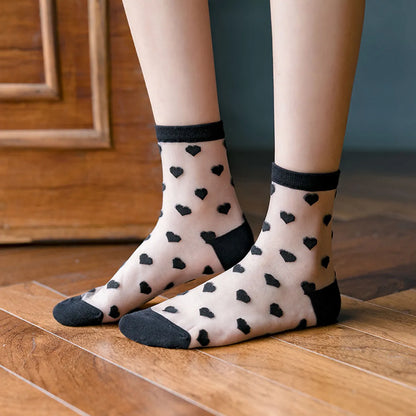 Women'S Japanese Style Heart Shape Solid Color Nylon Polyester Jacquard Crew Socks A Pair