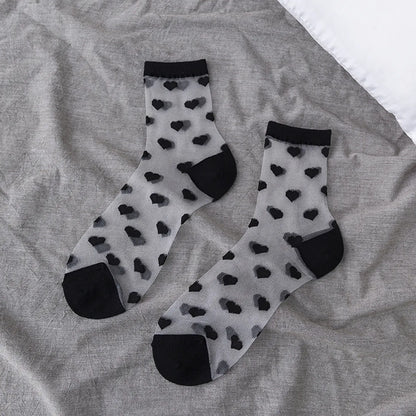 Women'S Japanese Style Heart Shape Solid Color Nylon Polyester Jacquard Crew Socks A Pair