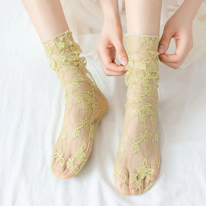 Women'S Japanese Style Lace Acetate Fibre Nylon Ankle Socks A Pair