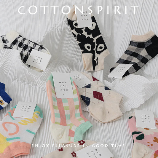 Women'S Japanese Style Plaid Cotton Ankle Socks A Pair