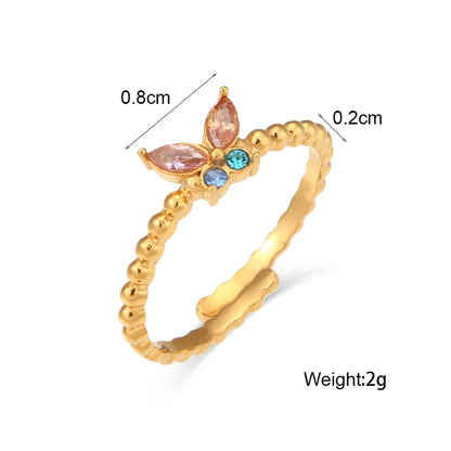 Wholesale Jewelry Lady Butterfly 304 Stainless Steel Zircon 18K Gold Plated Geometry National Tide Metal Rings