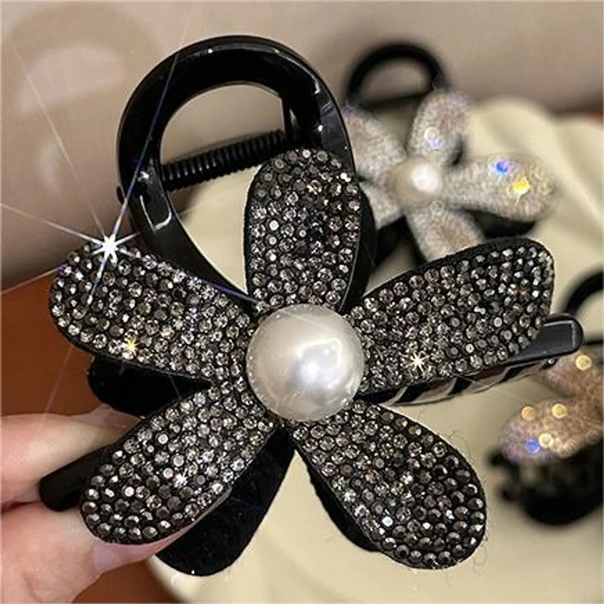 Women'S Lady Flower Arylic Imitation Pearl Rhinestone Hair Claws