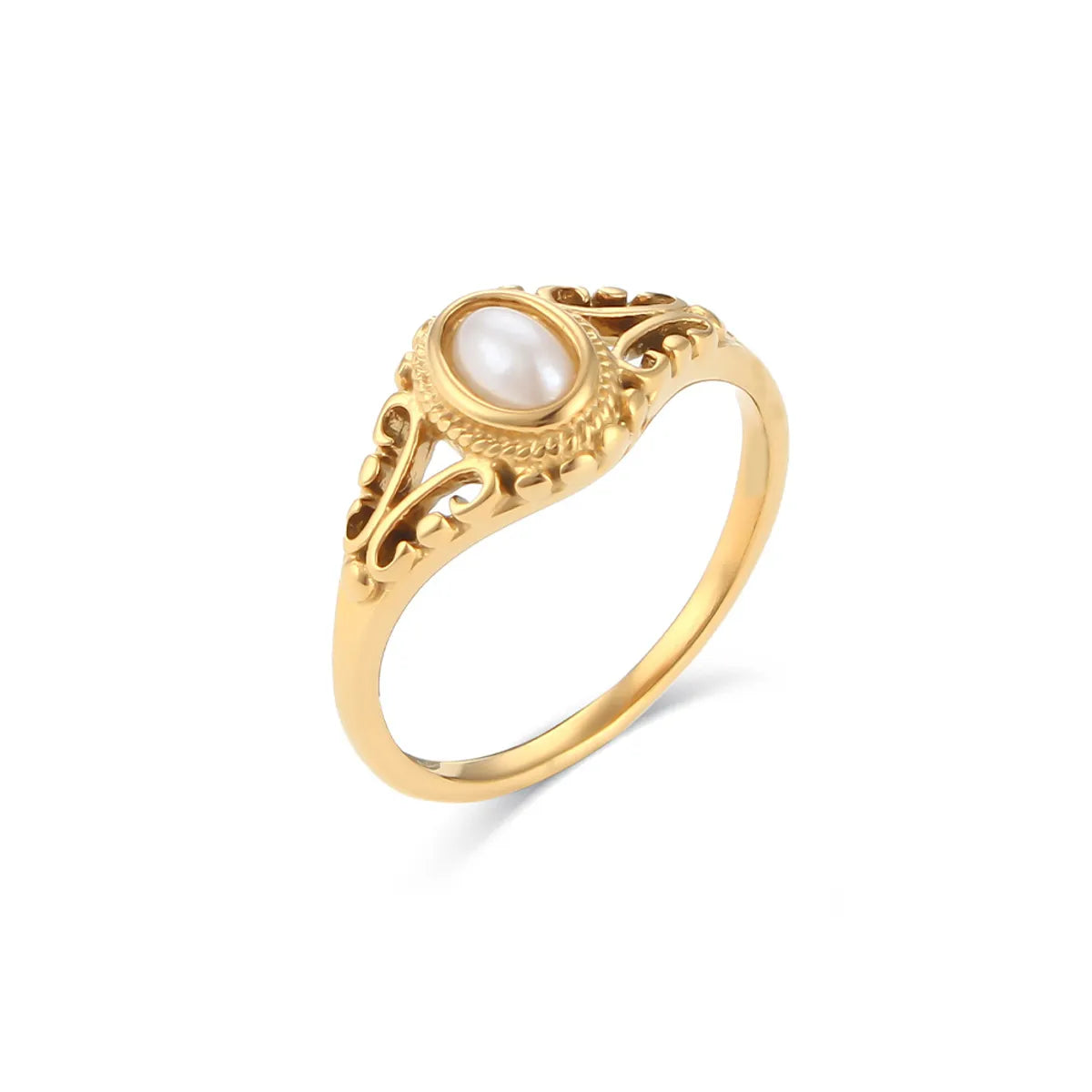 304 Stainless Steel 18K Gold Plated Lady National Tide Pearl Metal Geometric Pearl Rings