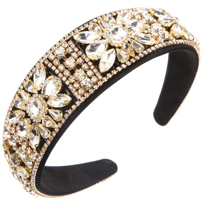 Women'S Lady Modern Style Korean Style Flower Alloy Inlay Rhinestones Glass Hair Band