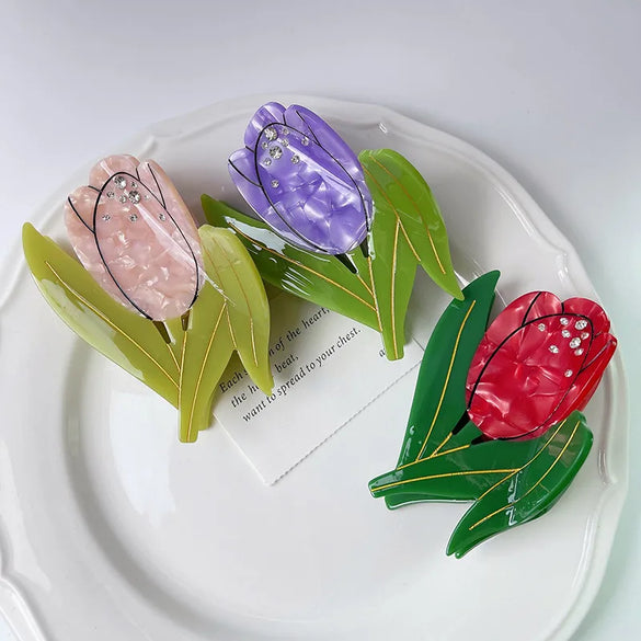 Women'S Lady Simple Style Floral Acetic Acid Sheets Hair Claws