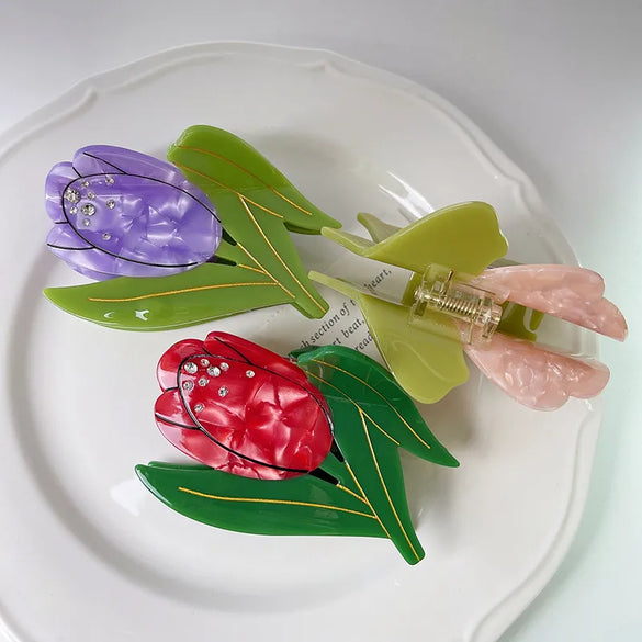 Women'S Lady Simple Style Floral Acetic Acid Sheets Hair Claws