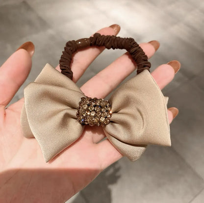 Women'S Lady Solid Color Rhinestone Bowknot Hair Tie