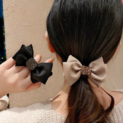 Women'S Lady Solid Color Rhinestone Bowknot Hair Tie