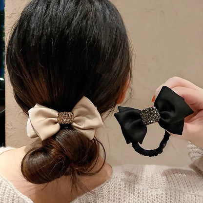 Women'S Lady Solid Color Rhinestone Bowknot Hair Tie