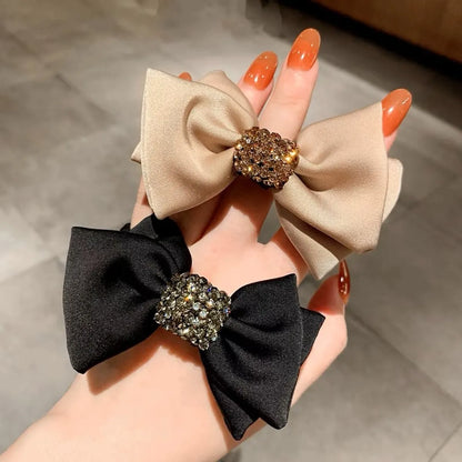 Women'S Lady Solid Color Rhinestone Bowknot Hair Tie