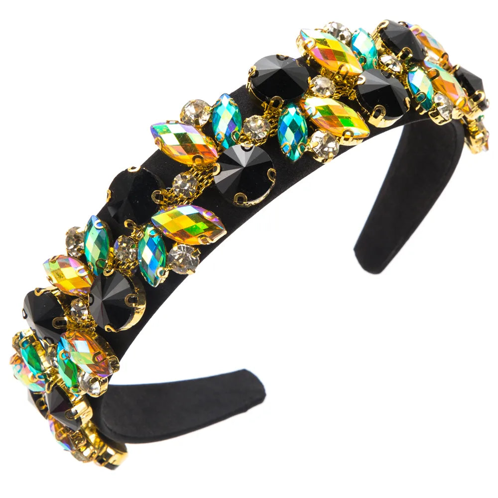 Women'S Luxurious Baroque Style Geometric Cloth Inlay Rhinestones Glass Hair Band