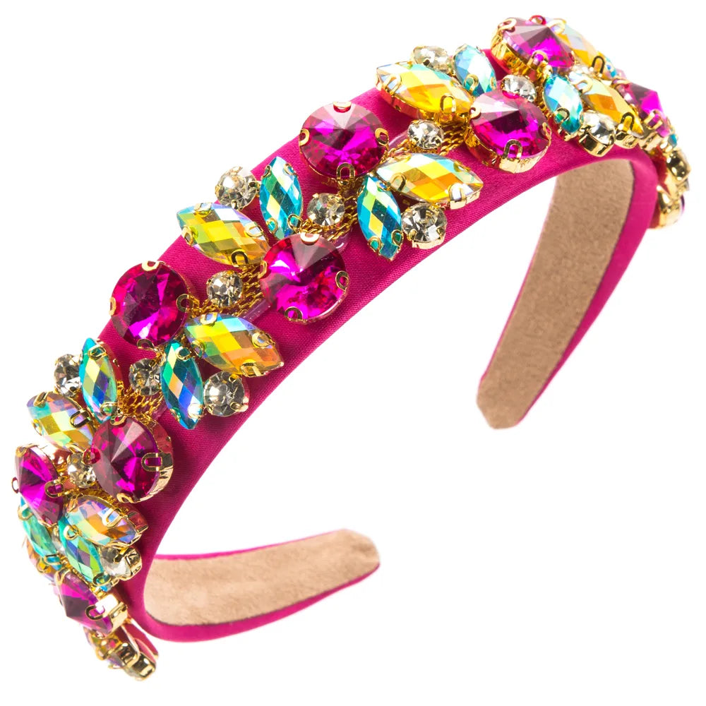 Women'S Luxurious Baroque Style Geometric Cloth Inlay Rhinestones Glass Hair Band