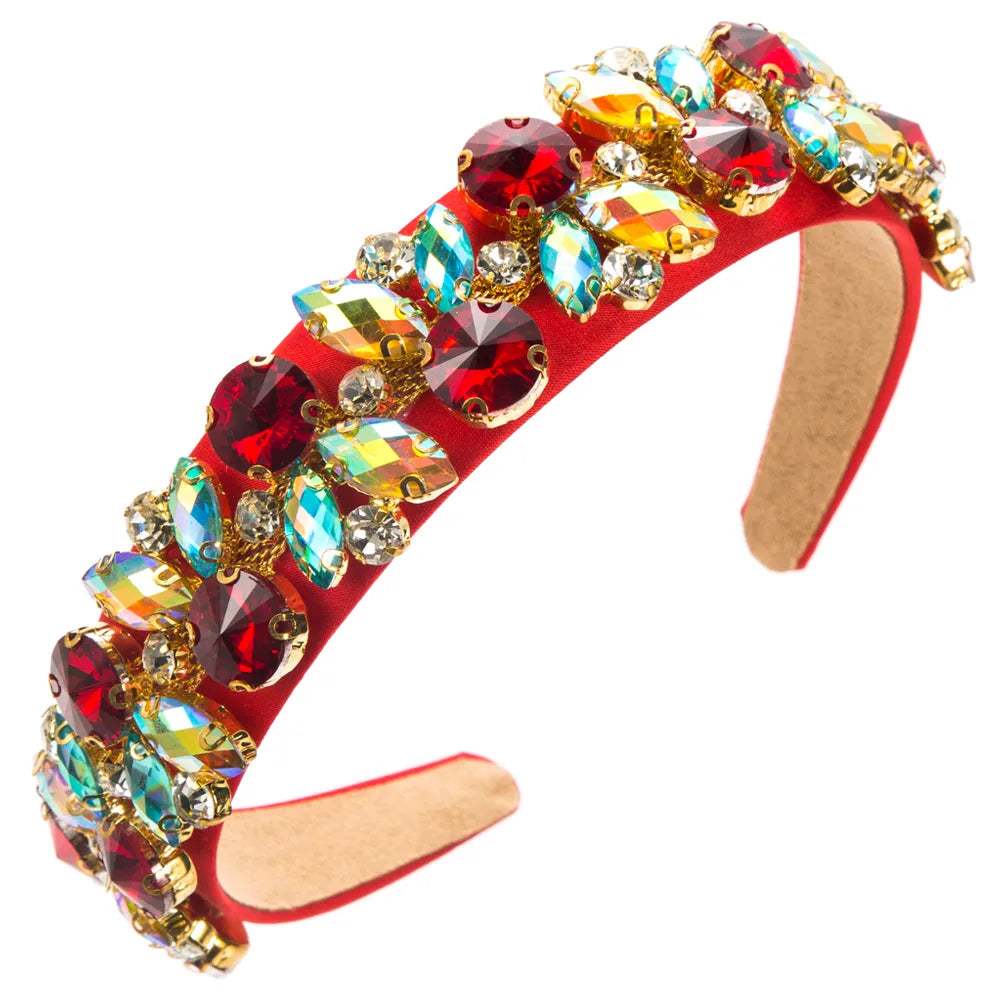 Women'S Luxurious Baroque Style Geometric Cloth Inlay Rhinestones Glass Hair Band