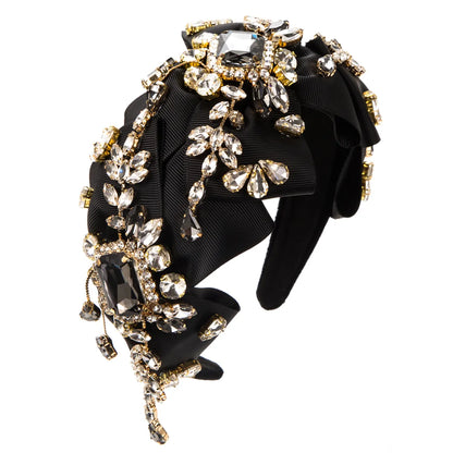 Women'S Luxurious Shiny Bow Knot Cloth Inlay Rhinestones Glass Hair Band