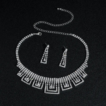 Women's Luxury Fashion Tassel Alloy Rhinestone Earrings Necklace Jewelry Set Inlay Rhinestones