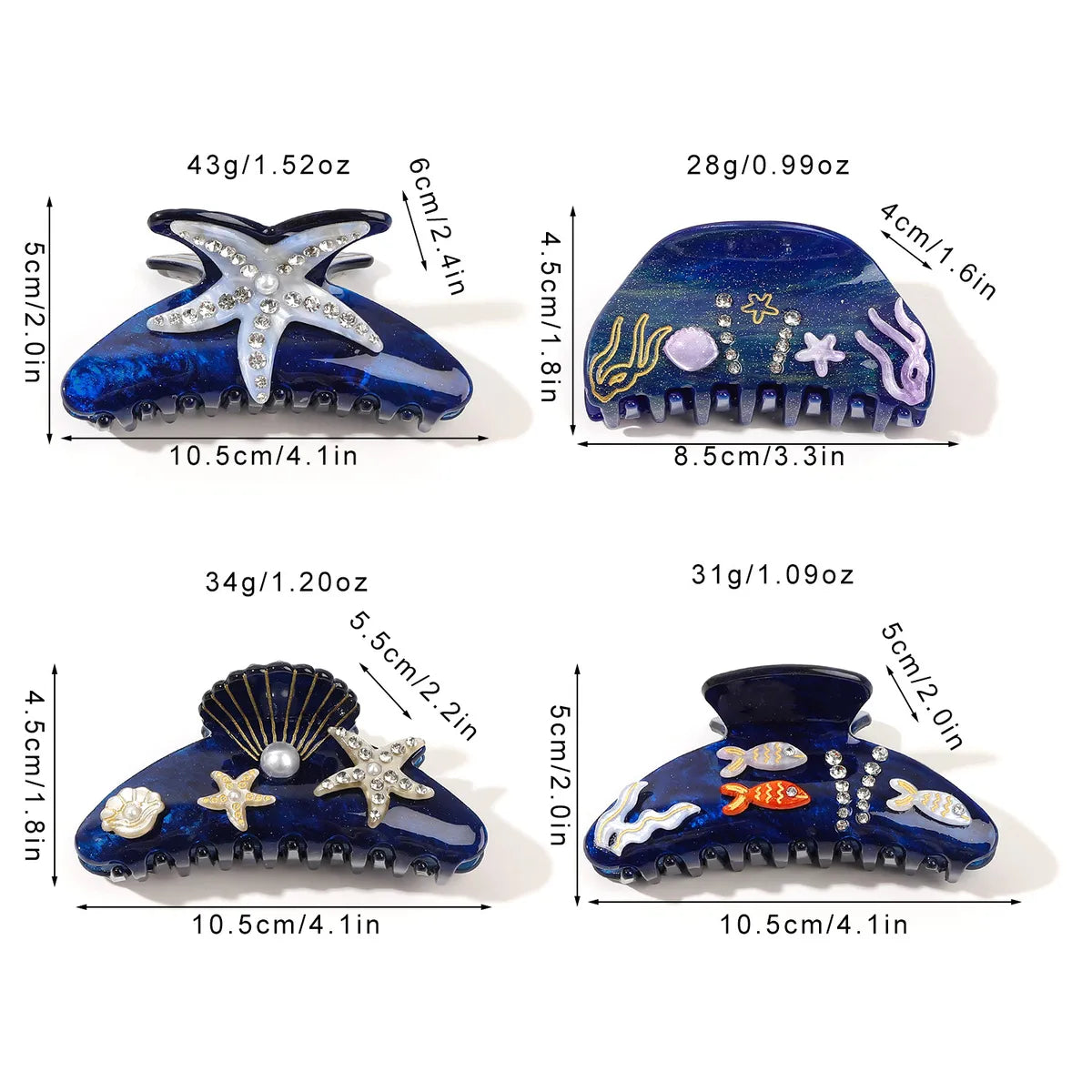 Women'S Marine Style Simple Style Starfish Fish Arylic Inlay Rhinestones Hair Claws