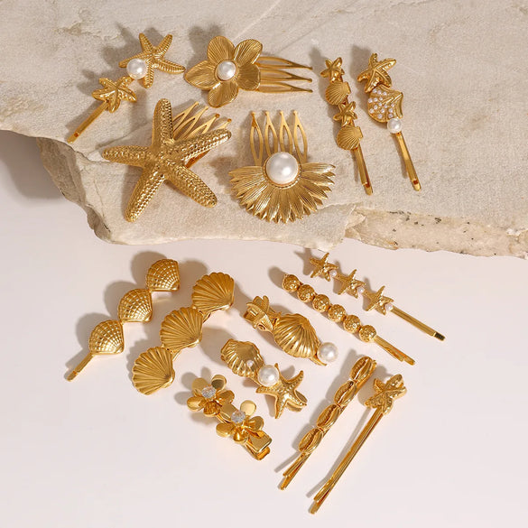 Women'S Marine Style Starfish Shell 304 Stainless Steel Hair Clip