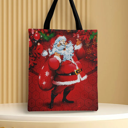 Women'S Medium Canvas Christmas Tree Santa Claus Letter Cute Square Open Canvas Bag Handbag