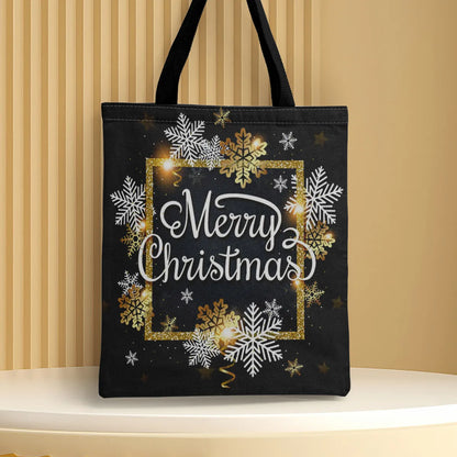 Women'S Medium Canvas Christmas Tree Santa Claus Letter Cute Square Open Canvas Bag Handbag