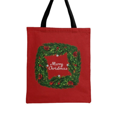 Women'S Medium Canvas Christmas Tree Santa Claus Letter Cute Square Open Canvas Bag Handbag