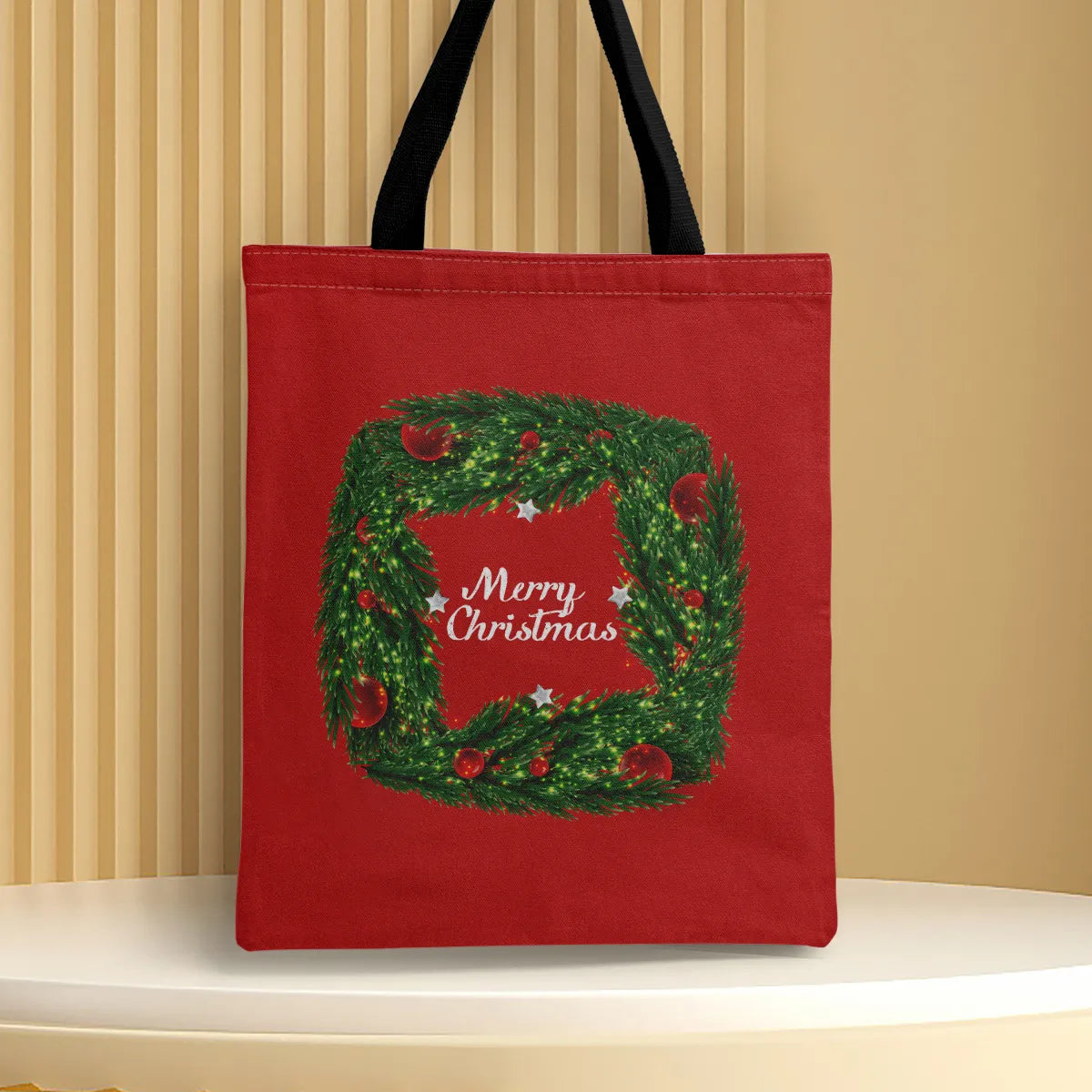 Women'S Medium Canvas Christmas Tree Santa Claus Letter Cute Square Open Canvas Bag Handbag