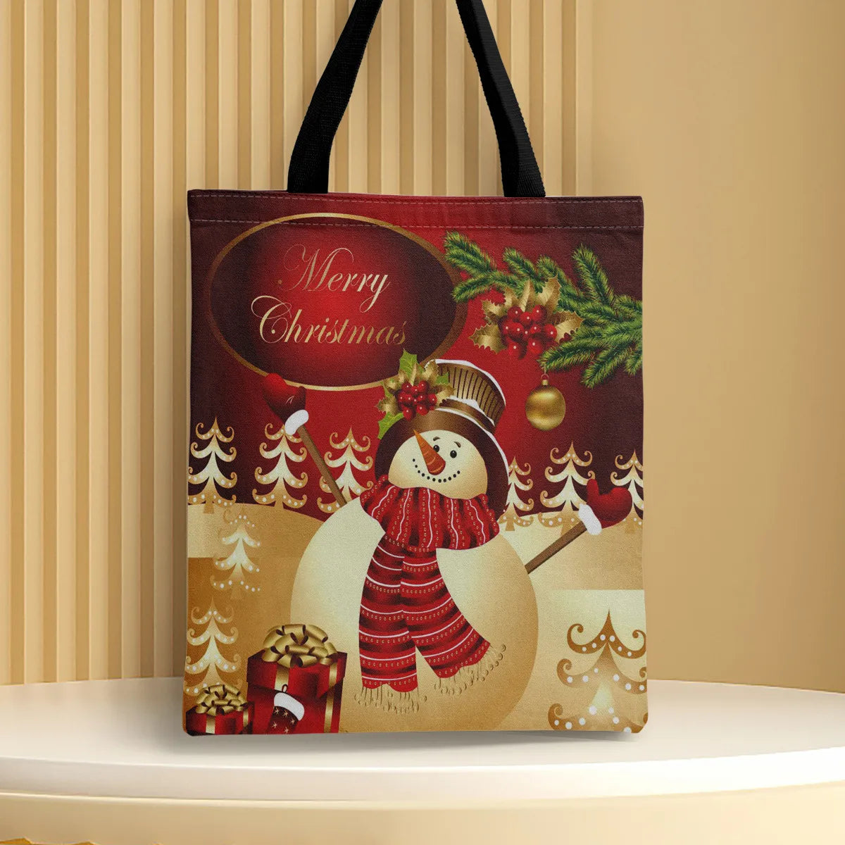 Women'S Medium Canvas Christmas Tree Santa Claus Letter Cute Square Open Canvas Bag Handbag