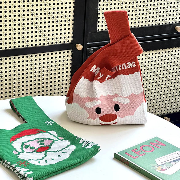 Women'S Medium Polyester Santa Claus Cute Square Open Handbag