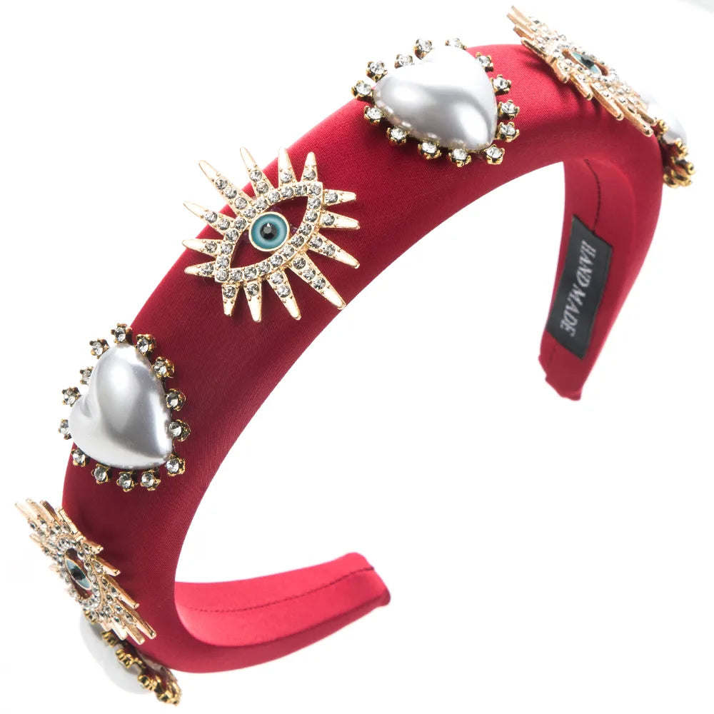 Women'S Modern Style Classic Style Heart Shape Eye Sponge Inlay Artificial Pearls Rhinestones Hair Band