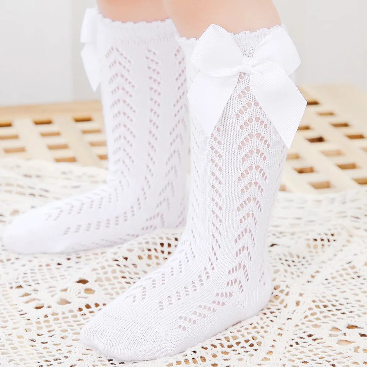 Women'S Princess Cute Solid Color Cotton Mesh Crew Socks One Pair