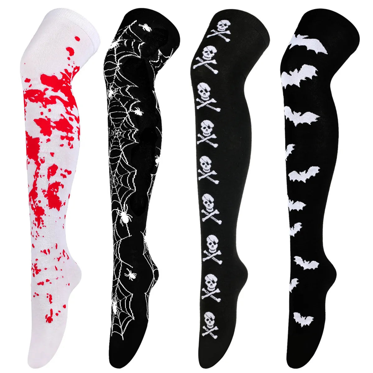 Women'S Retro Bat Blood Stains Skull Polyester Cotton Over The Knee Socks A Pair