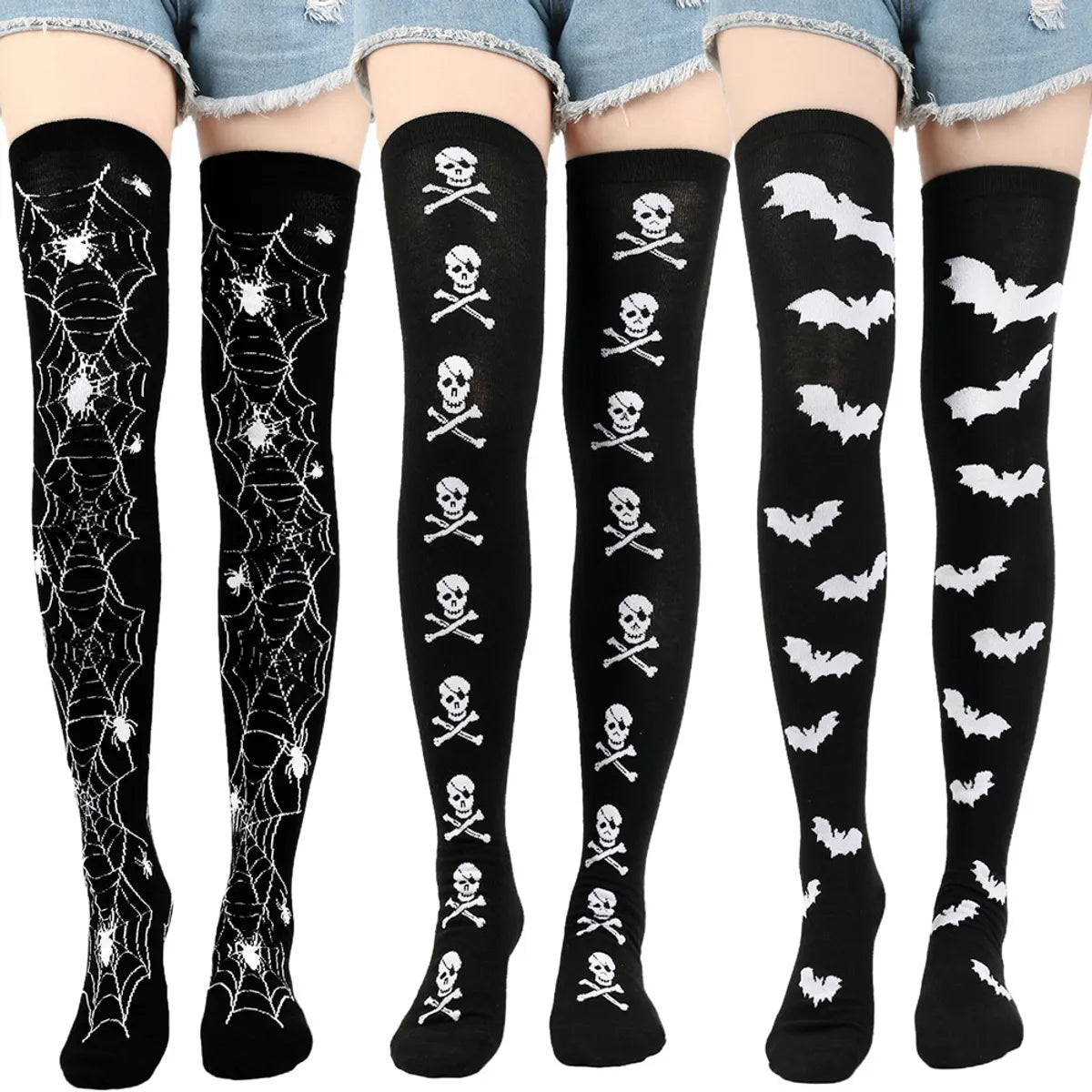 Women'S Retro Bat Blood Stains Skull Polyester Cotton Over The Knee Socks A Pair