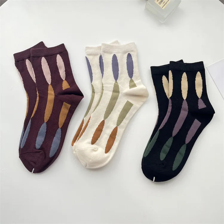 Women'S Retro Color Block Cotton Crew Socks A Pair