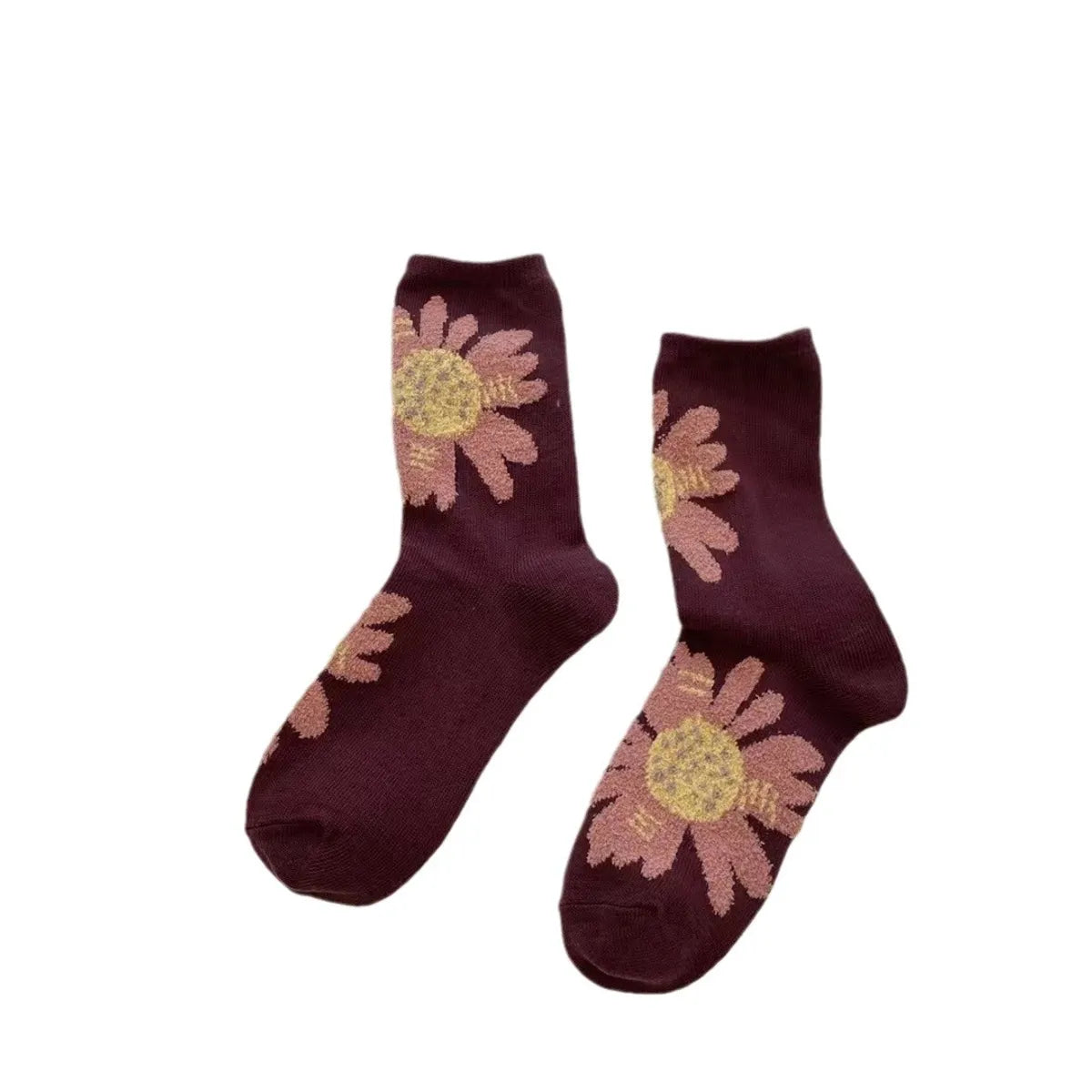 Women'S Retro Flower Cotton Jacquard Crew Socks A Pair