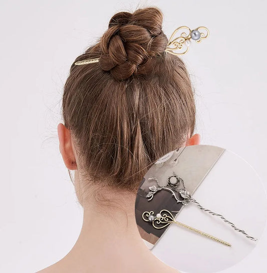 Women'S Retro Geometric Metal Inlay Artificial Pearls Hairpin