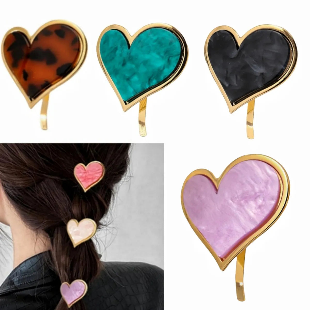 Women'S Retro Heart Shape Acetic Acid Sheets Plating Hair Clip