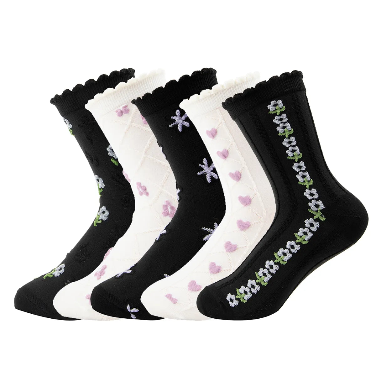 Women'S Retro Heart Shape Flower Polyester Crew Socks A Pair