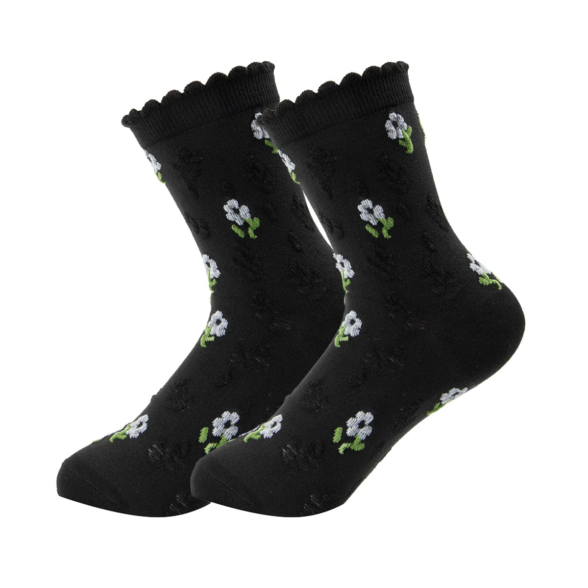 Women'S Retro Heart Shape Flower Polyester Crew Socks A Pair