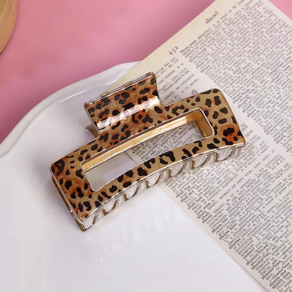 Women'S Retro Leopard Plastic Printing Hollow Out Hair Claws