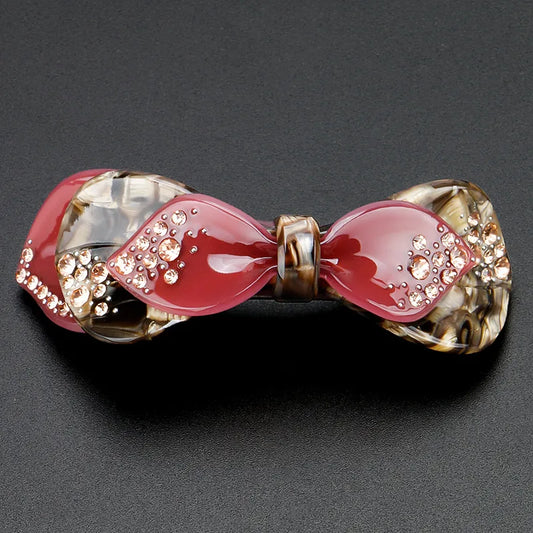 Women'S Retro Simple Style Bow Knot Acetic Acid Sheets Inlay Rhinestones Hair Clip