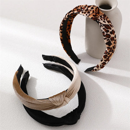 Women'S Retro Simple Style Solid Color Knot Leopard Cloth Printing Hair Band