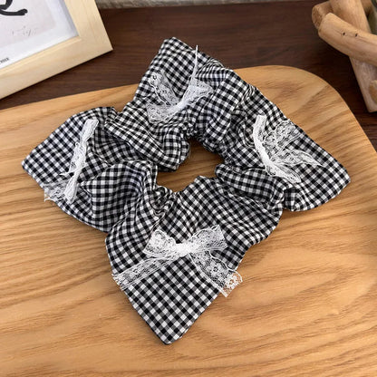 Women'S Romantic Pastoral Lattice Bow Knot Cloth Lace Hair Tie