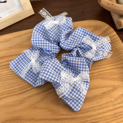 Women'S Romantic Pastoral Lattice Bow Knot Cloth Lace Hair Tie